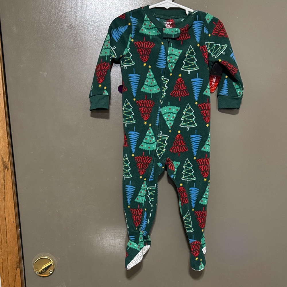 Carter's Green and Red Tree Pattern Footie 18m
